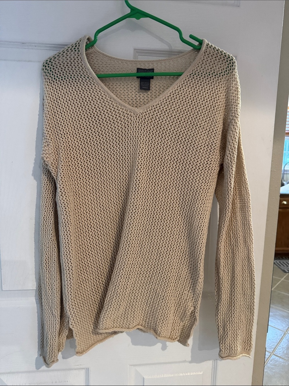 Chico's Beige Open-Knit V-Neck Sweater